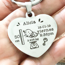 Load image into Gallery viewer, Heart Baby Keychains Personalized Engraved Name Birth Date Weigh Length Baby Stats Key Rings Gift For New Mom Dad  Women Bijoux