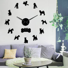 Load image into Gallery viewer, Wire Fox Terrier Dog Silent Quartz DIY Wall Clock Doggie Silhouette Gift For Dog Lovers Mirror Surface Clock Watch Pet Shop Deco